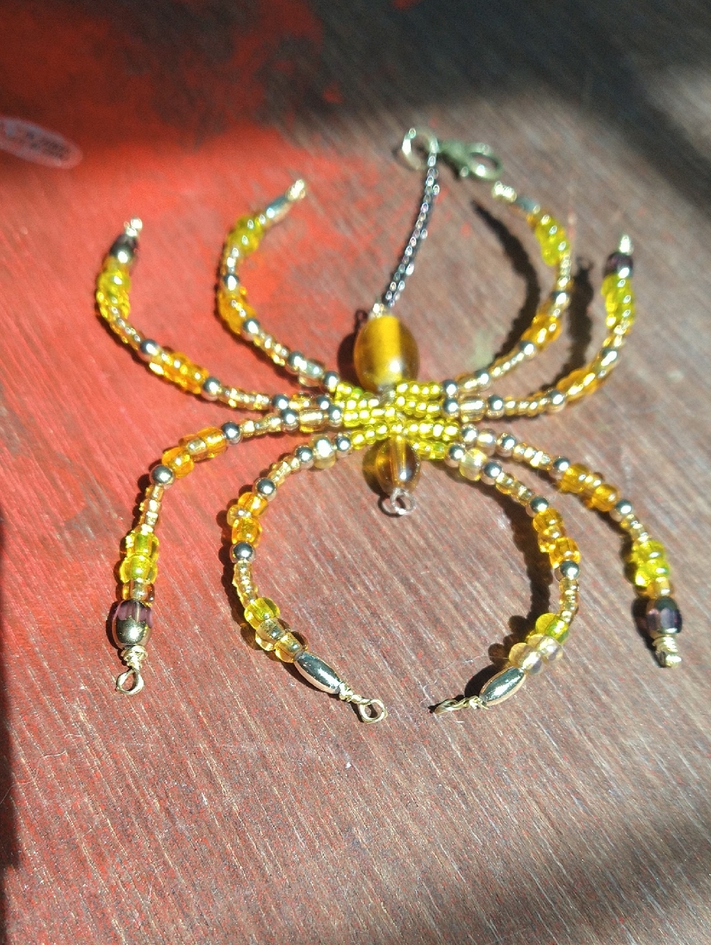 Hand Crafted Honey Drop Beaded Spider • Yellow, Amber, & Gold Accented - Picture 10 of 13